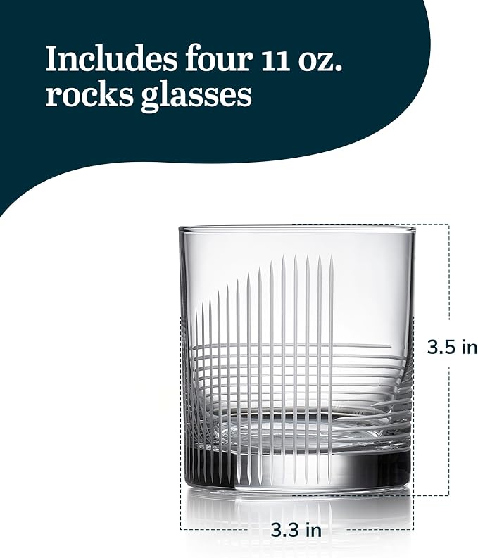 Libbey Cut Cocktails Rocks Glasses Set, Clean, Linear Glassware Drinking Glasses Set of 4, Dishwasher Safe Glasses for Weddings, Birthdays, and More - Image 3