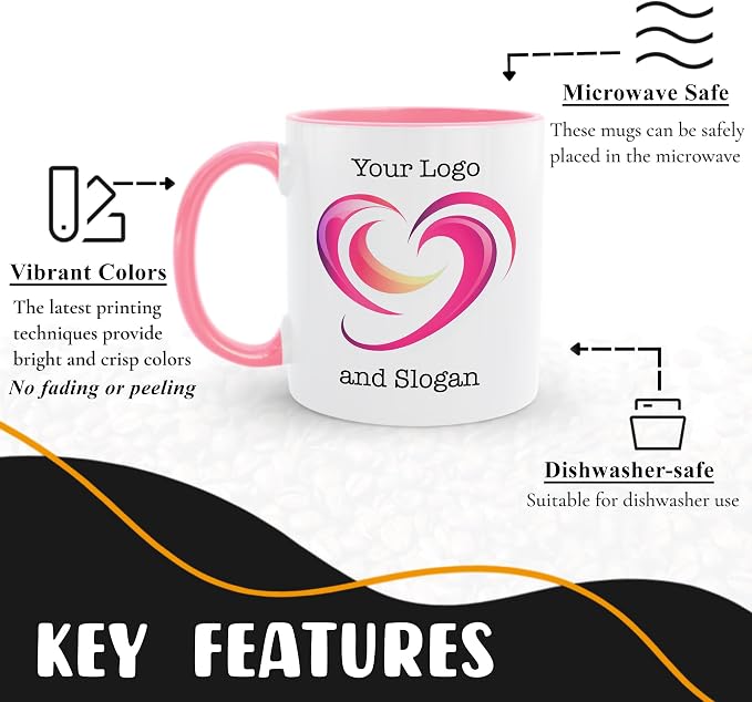 Personalized Coffee Mug, Custom Picture Text or Logo Ceramic Mug, Customized Gift for Men & Women, Taza Personalizada with Photo and Words, Customizable 11 Oz Tea Cup | White - Pink - Image 3