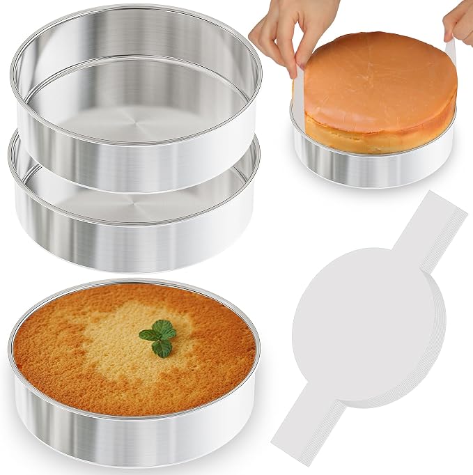 7 Inch Round Cake Pans, 3PCS Stainless Steel Cake Pan &100 Parchment Paper | AWTBDP Nonstick Heavy Duty Circle Cake Pan Tins Set for Birthday Wedding Baking Layer Cakes, Dishwasher Safe & Easy Release by AWTBDP