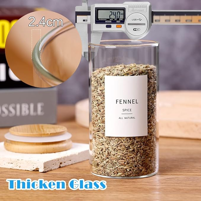 12 Pcs Glass Spice Jars With Bamboo Airtight Lids, 8oz Thicken(2.4mm) Spice Containers With 148 Minimalist Preprinted Waterproof Spice Labels, Kitchen Empty Small Storage Jars For Seasoning, Herb - Image 6