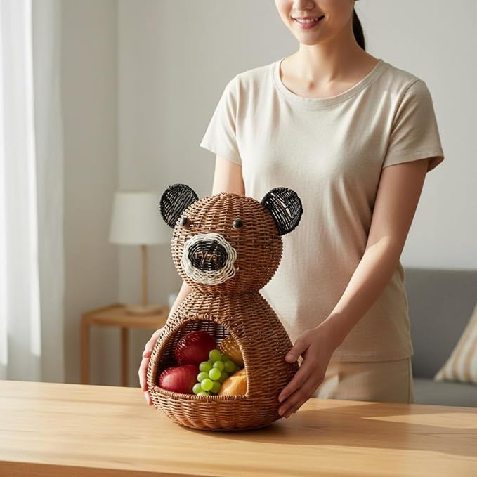 kowaku Bear Storage Basket Animal Basket Woven Organizer Decorative Bin Look With Front Space Suitable for coffee tables shelves entryways living rooms reading corners home decoration office - Image 6