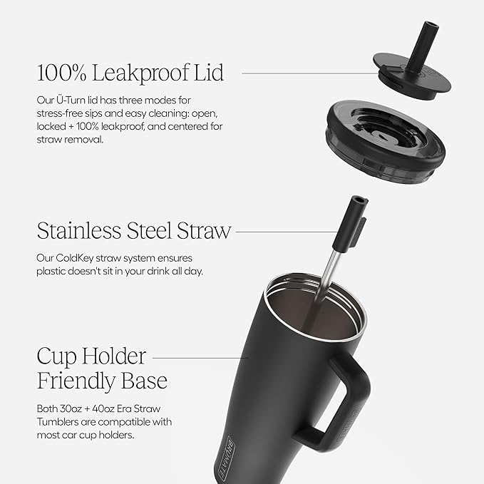 BrüMate Era 30 oz Tumbler with Handle and Straw | 100% Leakproof Insulated Water Bottle Tumbler with Lid and Flexible SoftSip Straw | Made of Stainless Steel | Cup Holder Friendly | 30oz (Mocha)