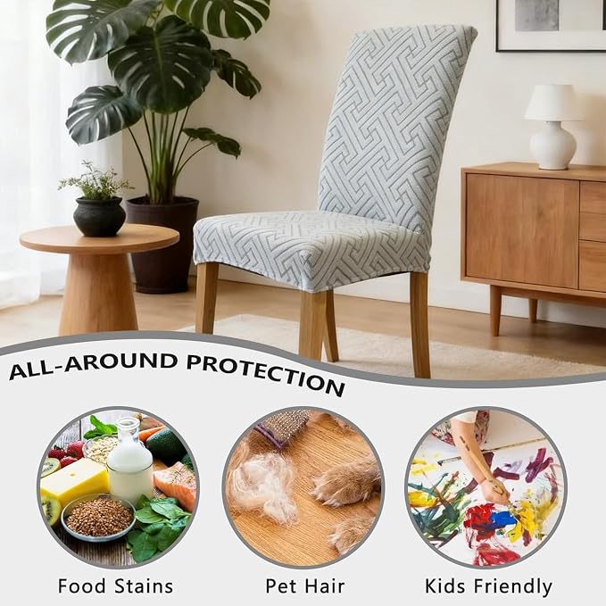 Promindfly Dining Chair Covers, 3D Jacquard Fabric Chair Covers for Dining Room, Anti-Scratch Chair Covers Set of 4, Stretch Washable Dining Chair Covers for Kitchen, Hotel - Image 6