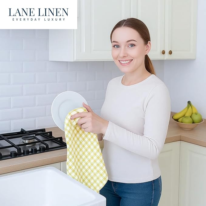 LANE LINEN Cotton Kitchen Towels Set, 4-Pack – Absorbent, Quick-Drying Dish Towels, 18" x 28" - Yellow - Image 4