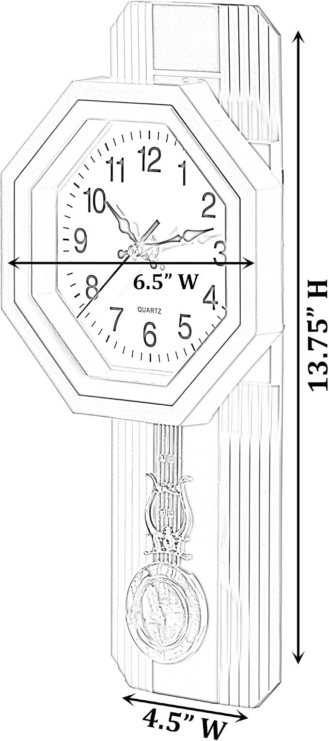 Clockswise Traditional Beige Round Wood- Looking Pendulum Plastic Wall Clock for Living Room, Kitchen, or Dining Room - Image 4