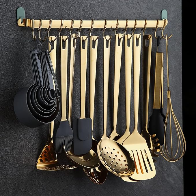 Gold Cooking Utensils Set, Kyraton Stainless Steel 37 Pieces Kitchen Utensils Set with Titanium Gold Plating, Kitchen Gadgets Tool Set with Utensils Racks Heat Resistant Dishwasher Safe - Image 3
