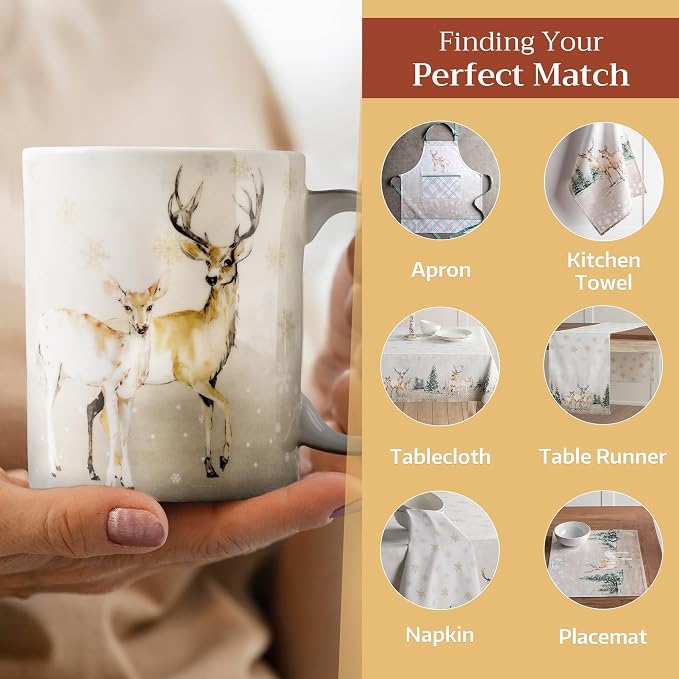 Maison d' Hermine Coffee Mug with Handles Tea Cups (12 Ounce, Pack of 2) | Fine Bone China Coffee Mugs for Hot Beverages Cappuccino Latte Home Restaurant Hotel Spring Summer -Deer In The Woods - Image 6