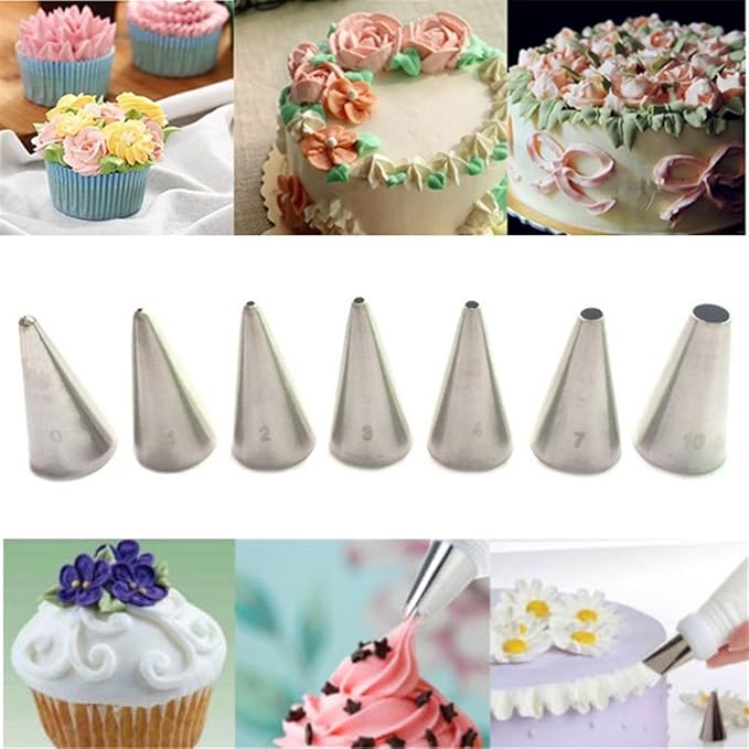 FantasyDay 7-piece Stainless Steel Piping Tips Piping Nozzles Cake Cookies Cupcake Icing Decorating Supplies Decorating Kits Frosting Icing Tips Baking Set Tools (Round Tip) #2