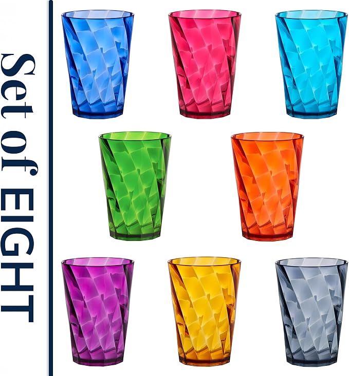 US Acrylic Optix Mini Plastic Reusable Drinking Glasses (Set of 8) 8oz Juice Cups in Jewel Tone Colors | BPA-Free Tumblers, Made in USA | Top-Rack Dishwasher Safe - Image 8