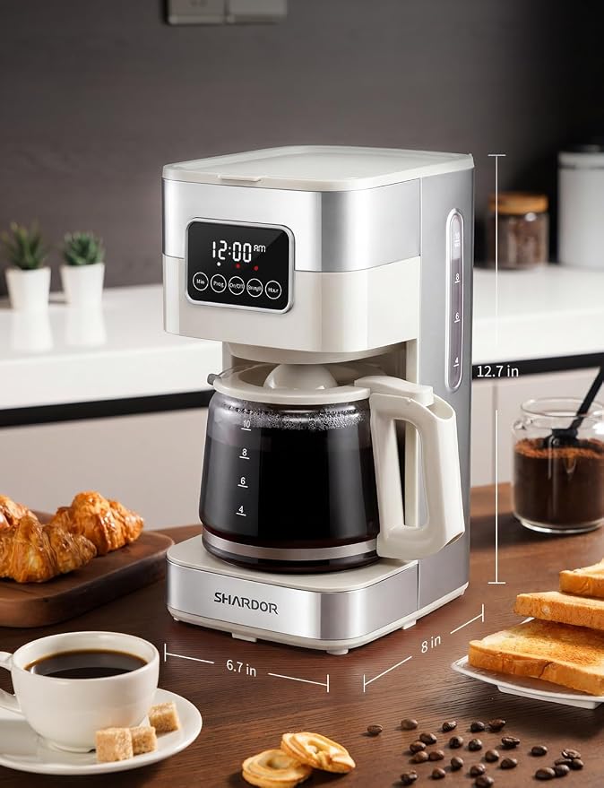 SHARDOR 10-Cup Programmable Coffee Maker, Regular & Strong Brew Drip Coffee Machine for Home and Office, Auto Shut Off, Permanent Filter (Beige) - Image 8