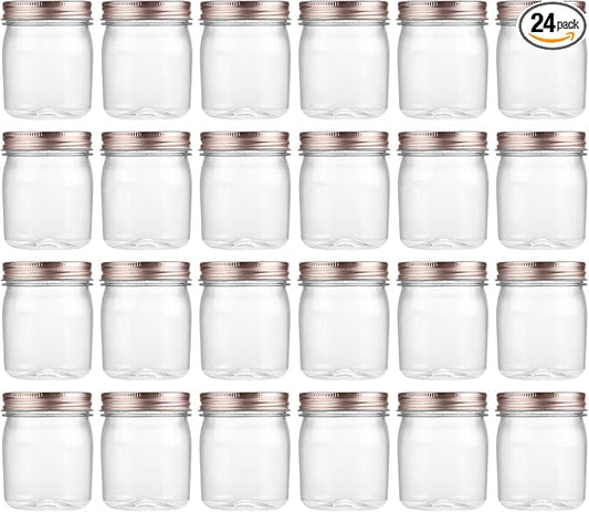 novelinks 8 oz Plastic Mason Jars and Clear Plastic Jars with Lids 8 oz | 24 Pack, Rose Gold, Plastic Containers with Lids, Small Mason Jars, Clear Jars Bulk, Spice Jars, Slime Jars, Mini Jars by novelinks