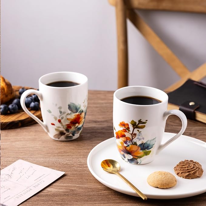 GBhome 12oz Coffee Mugs Set fo 6, Ceramic Coffee Mugs with Decaled Flowers for Man Woman Mom Dad, Light Weight Coffee Mugs Set for Latte/Cappuccino/Cocoa/Milk, Dishwasher & Microwave Safe - Image 4