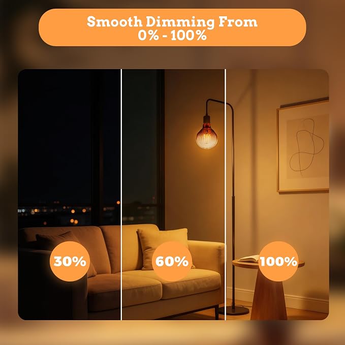 G125 Edison LED Bulb,4W Dim E26,2200K Gradient Brown Striated Glass | Large Globe Decorative Light Bulbs, Warm Ambient Glow, Dim, Match Lamps For Restaurant, Bar & Household Living Space - Image 5