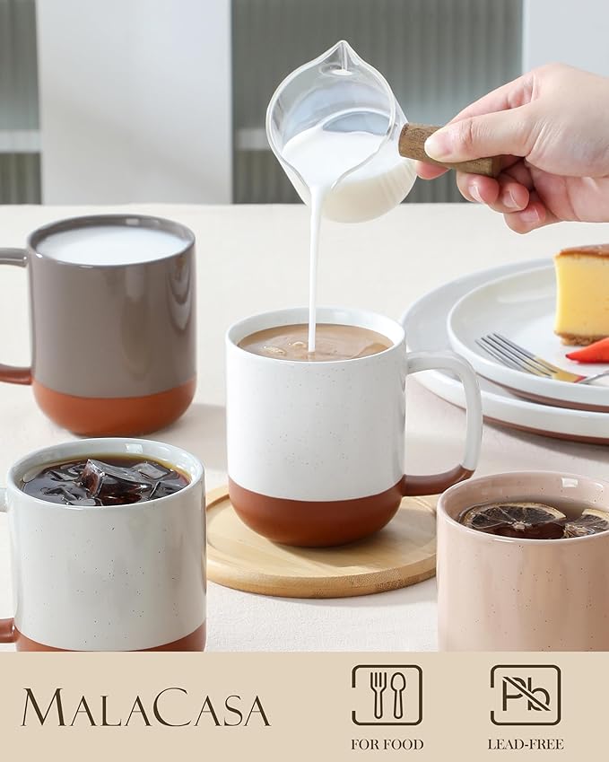 MALACASA Ceramic Coffee Mugs Set of 4, 11oz Coffee Cups, Modern Farmhouse Mugs for Coffee, Latte, Tea, Hot Chocolate, Cappuccino, Milk, Microwave & Dishwasher Safe, Multicolor, Series TARA - Image 3