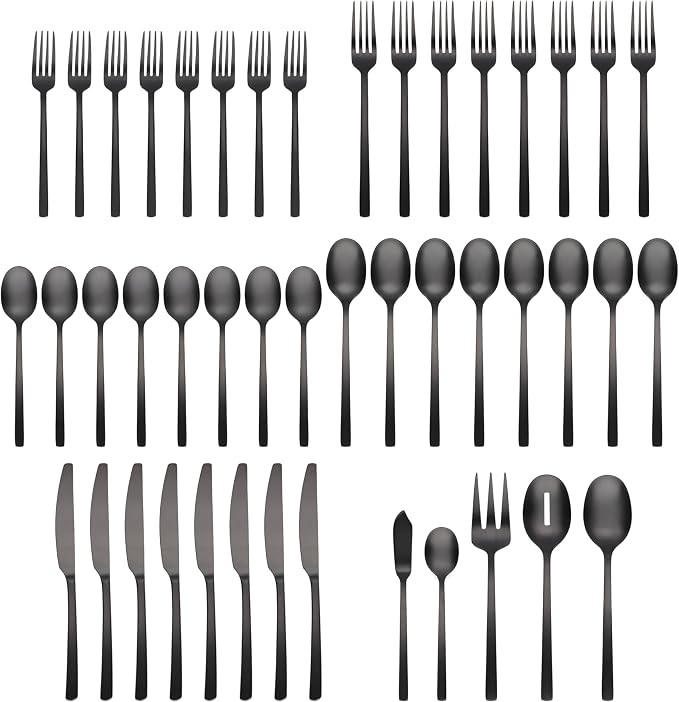Cambridge Silverware Set, Beacon Black Satin 45-Piece Flatware Set, Service For 8, 18/0 Stainless Steel, Dishwasher Safe, Flatware Cutlery Sets, Utensils, Knives Spoons And Forks (Black, 45 Pieces) - Image 2