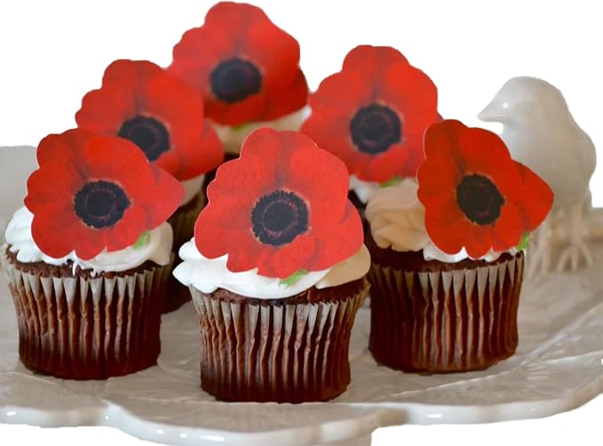 Sugar Robot - Edible Poppy Flowers - Small Size - Edible flowers cake decorations - Premium Crafted - Made in the USA Cake -Set of 12 (Poppy) - Image 3