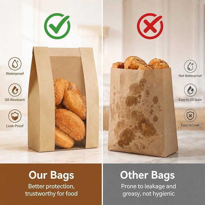 200 PCS Bread Bags for Homemade Bread, Clear Window Sourdough Bags | Bakery Paper Bags for Cookie and Snack Storage, Loaf Packaging, Sourdough Bread Bags Includes 225 Sealing Stickers - Image 3