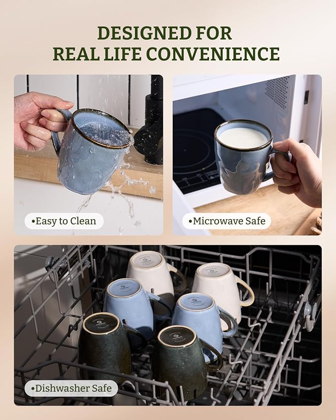 famiware Coffee Mugs Set of 6,Ocean Round 11.5oz Coffee Cup Set with Handle for Cocoa, Milk, Hot Chocolate, Tea or Water, Stoneware Cups for Kitchen, Reactive Glaze, Microwave Dishwasher Safe, Blue - Image 5