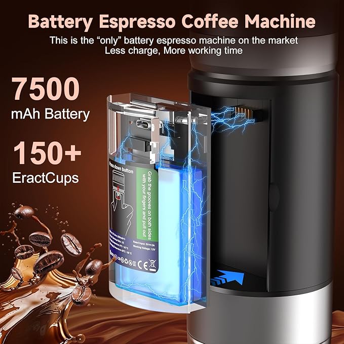 Portable Espresso Machine with Removeable Battery, 20 bar Mini Travel Coffee maker, Expresso Coffee Maker with USB-C,3-in-1 Car Coffee Maker Self-Heating, Ground Coffee & Capsule(Ns&DG)