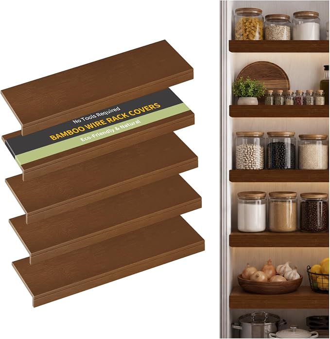 Wire Shelf Covers, Bamboo Wire Rack Covers for Pantry, Closet，Kitchen (5pcs, 40" W x 12" D, Walnut) by ClimbHope
