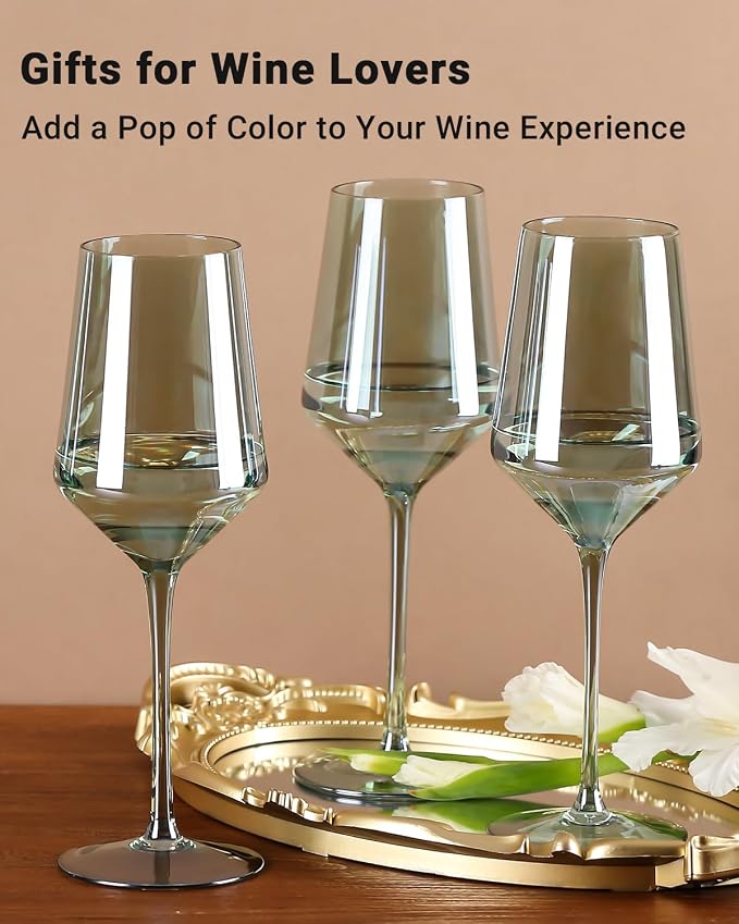 comfit Green Wine Glasses Set of 6-15 oz Hand-blown Crystal Long Stem Wine Glasses - Green Glassware, Mother's Day, Wedding, Birthday Gifts - Image 7