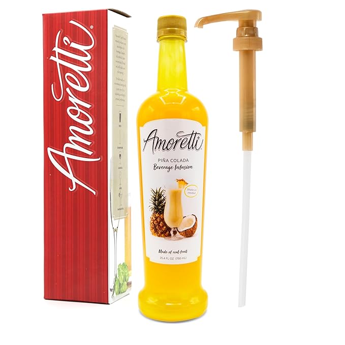 Amoretti - Pina Colada Beverage Infusion, 94 Servings Per Bottle (750 ml) - Drink Mix & Water Enhancer with Pump for Flavoring Cocktails, Waters, Teas, and other Beverages, Preservative Free