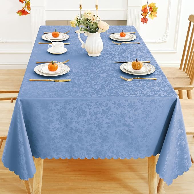 Smiry Rectangle Waterproof Heavy Duty Vinyl Tablecloths, 60 x 84 Inch | Wipeable Washable Floral Embossed Table Cover for Kitchen and Dining Room, Indoor & Outdoor Use, Haze Blue - Image 8