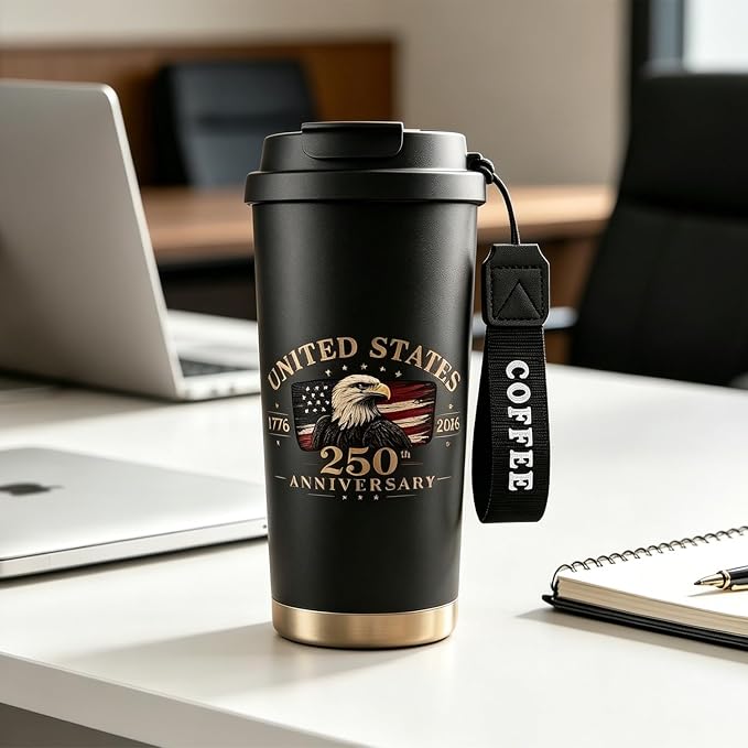 250th Anniversary Coffee Mug, 18 oz Stainless Steel Insulated Tumbler, Vintage Patriotic Design 1776-2026, Fathers Day Birthday Gift Dad From, Military Veteran Retirement Commemorative Gift, Black - Image 2