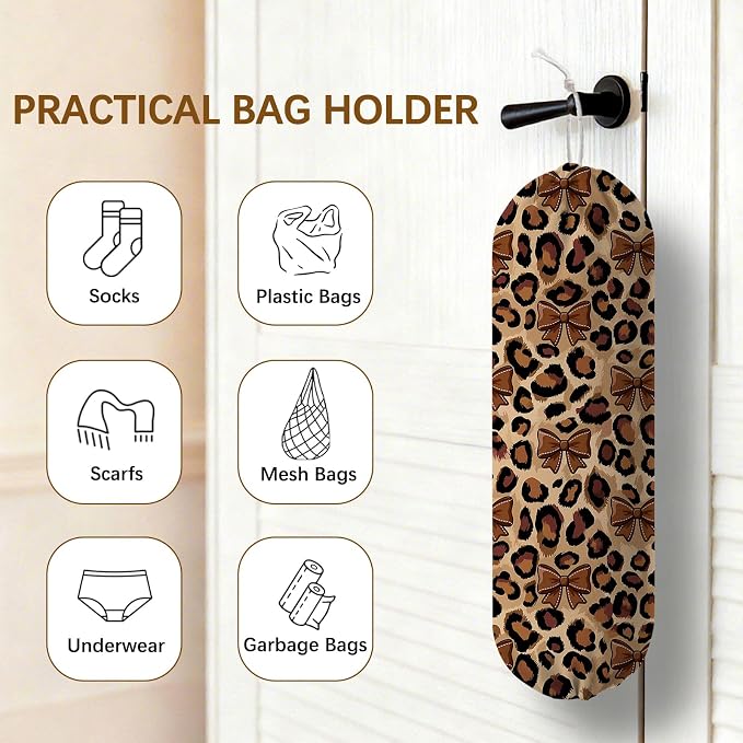 Leopard Print Plastic Bag Holder Dispenser, Plastic Grocery Bag Organizer & Wall Mount Paper Trash Bags Saver Storage for Kitchen Home Pantry Decor, Kitchen Decor Shopping Bags Storage Dispenser - Image 4