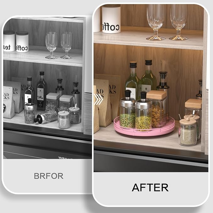 Oroyutor 10-Inch Oak Lazy Susan Vanity Tray, Pink Finish | Rotating oak tray organizes spices, toiletries and decor on kitchen counters, bathroom vanities, dining and coffee tables. - Image 6