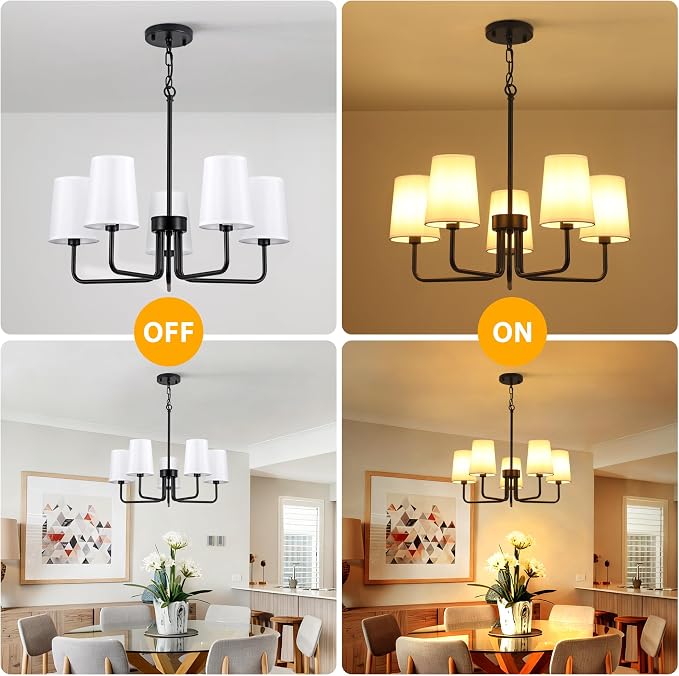 5-Light Farmhouse Chandelier with White Linen Shades | Adjustable Height 25"-76.5", Easy Install, Pendant Light for Kitchen Dining Room Foyer - Image 7
