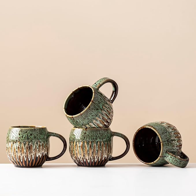 Large Ceramic Coffee Mug - 13oz Tea Cup, Green, Set of 4 | Large Tea Mug, Microwave Safe, Dishwasher Safe - Image 7