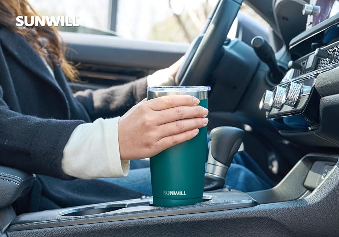 SUNWILL Travel Coffee Mug with Lid, 20 oz Tumbler Set of 2, Insulated Stainless Steel Cup for Drinks， Water, Tea, Powder Coated Forest Green & Plum - Image 6
