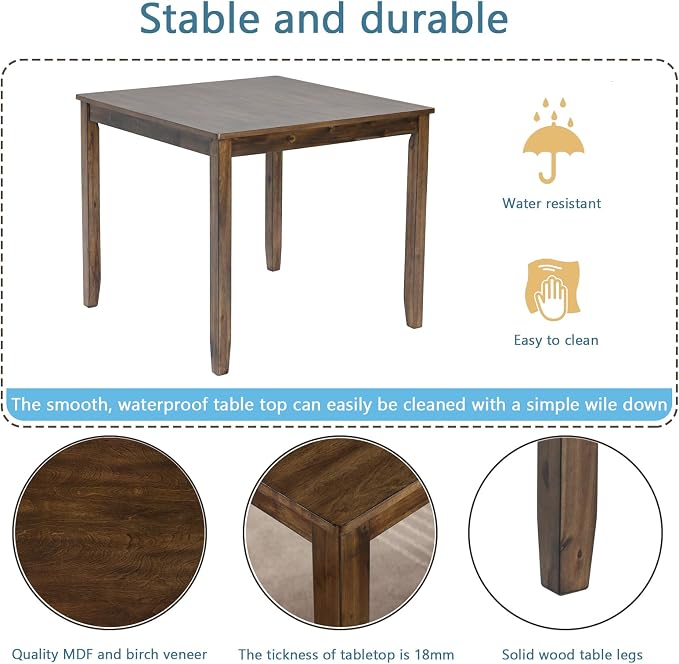 5-Piece Dining Table Set for 4, Kitchen Dining Table with 4 Soft Cushioned Solid Wood Chairs, Ideal for Home or Restaurant Use.(Walnut_Small) - Image 7