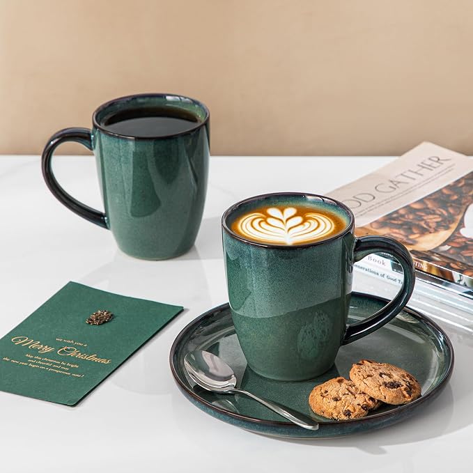 vancasso STARRY Ceramic Coffee Mug Set of 6, 16 Oz Tea Cups with Handle for Latte, Tea, Cappuccino, Milk, Cocoa, Microwave&Dishwasher Safe, Green - Image 7