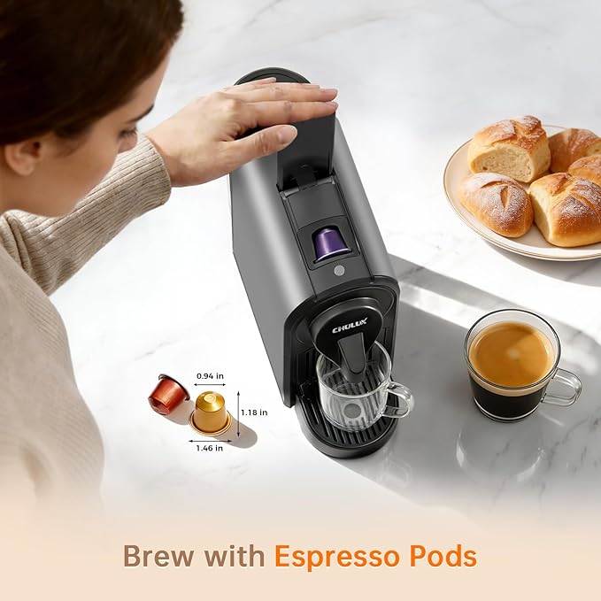 CHULUX Bafè-Pro Espresso Maker for Nes Pod, 20 Bar High Pressure Pump, Gray | 1400W Rapid Heating, Espresso Lungo Buttons, Used Capsule Drawer, Auto-Eject System, 24oz Removable Reservoir, Mini Footprint - Image 2