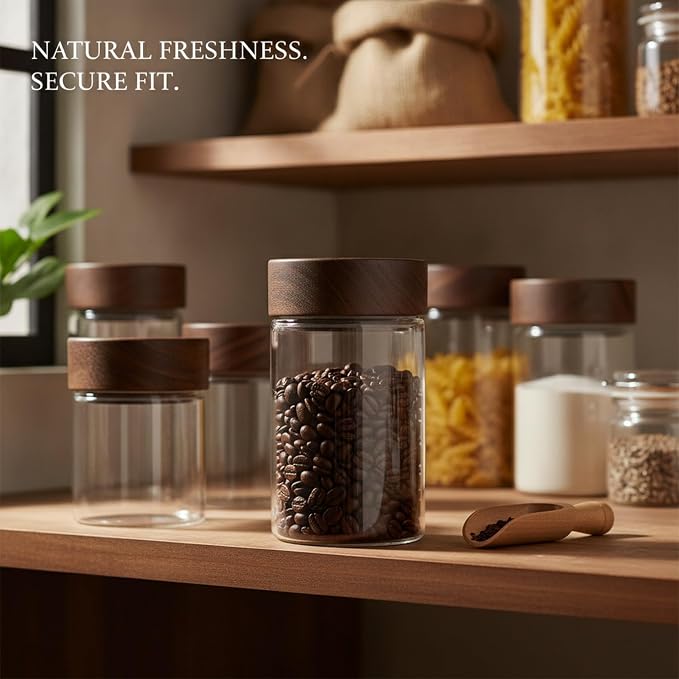 Home Organizers Glass Canister with Acacia Wood Lid, Borosilicate Jar for Coffee Tea Sugar Dry Goods Pantry Storage - Image 2