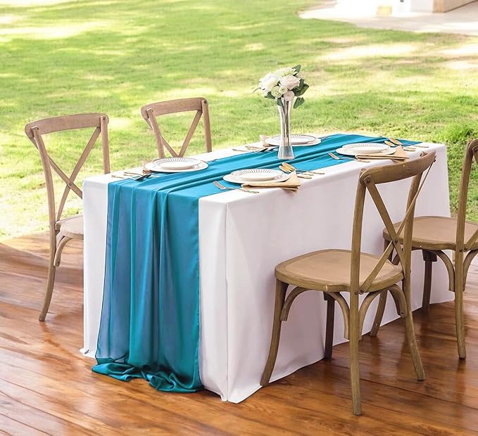 Pack of 15 | Peacock Blue | 10ft Chiffon Table Runner 29x120 Inches Long Romantic Rustic Sheer Gauze Runner for Wedding Bridal Shower Birthday Banquets Engagement Spring Easter Boho Decorations - Image 6