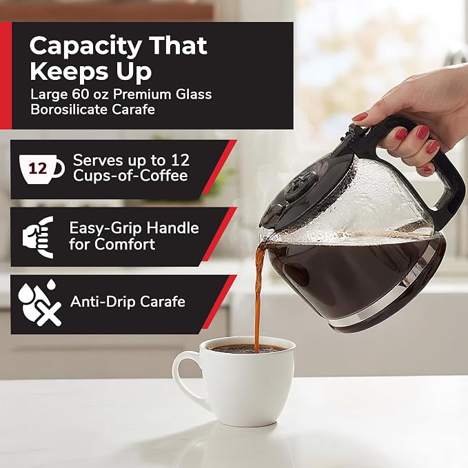 Mueller 12-Cup Drip Coffee Maker | Borosilicate Carafe, Auto-Off, Reusable Filter, Anti-Drip, Keep-Warm Function - Image 4