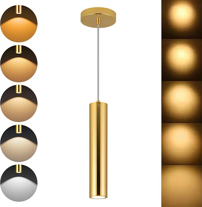 LED Pendant Lights Modern Island Lights Ceiling Hanging Spotlight | Zoomable15°-60°,5CCT/2700K-5000K,Dimmable,12W,Unique Pendant Lighting for Kitchen Island Bar,Gold by AJBVP5CCTLEDLighting