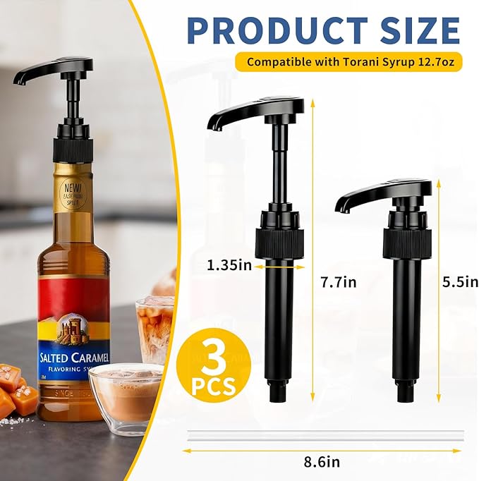 3 PCS Syrup Pump Compatible with Jordans Skinny and Torani, Coffee Syrup Pump Dispenser, Fits 350ml/12.7 Oz Bottles, Accurate Dispensing, with Lockable Design, Easy to Use and Clean, for Syrups Bottle