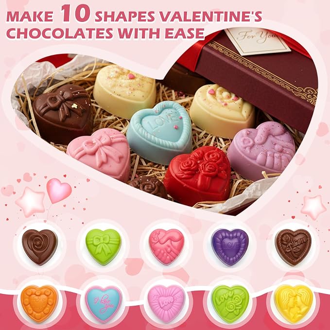 HKNMTT Heart Molds Silicone Valentine's Day Chocolate, Small 10 Love Conversation Shapes Truffle Gifts Bite Size 3D Rose Candy Mould Gummy Jello Gelatin Cute Wax Melt Ice Cube Handmade Soap DIY Making - Image 2