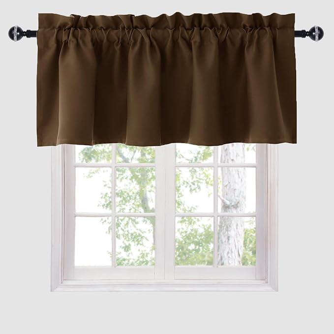 Hiasan Valance Curtains Blackout Solid Rod Pocket Valances for Living Room and Bedroom, 42 x 18 Inches Length, Brown, 1 Panel by Hiasan