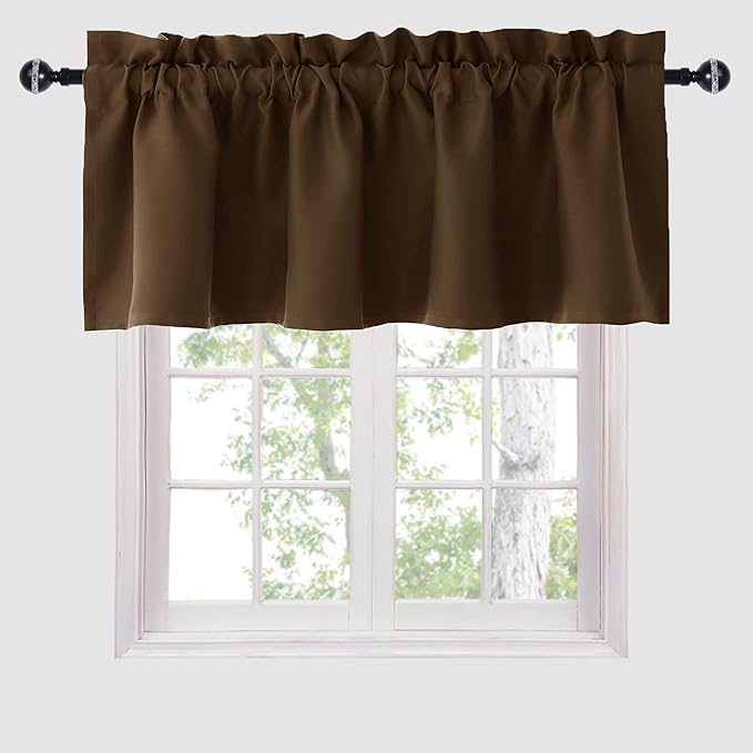 Hiasan Valance Curtains Blackout Solid Rod Pocket Valances for Living Room and Bedroom, 52 x 18 Inches Length, Brown, 1 Panel by Hiasan