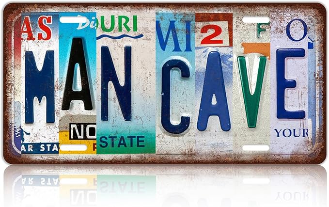 Vintage Man Cave Metal Tin Sign License Plate Wall Decor for Home Bar Pub 12 x 6 Inches by MTsigns