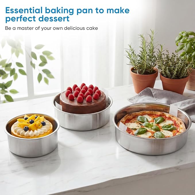 4 6 8 Inch 3-Piece Round Cake Pan Set with 150 Parchment Paper Liners, Stainless Steel Baking Pans with Handles, Includes Silicone Brush & Spatula, Layer Cake Baking Set for Cheesecake, Birthday Cake - Image 7