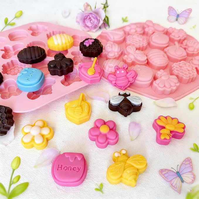 2Pack Bee Silicone Molds for Chocolate, Honey Bee Chocolate Mold Honeycomb Silicone Candy Molds Flower Honey Pot Shapes for Candy, Jelly, Sugar, Gummy, Cake Decoration, Fondant, DIY Ice Cube Tray - Image 8