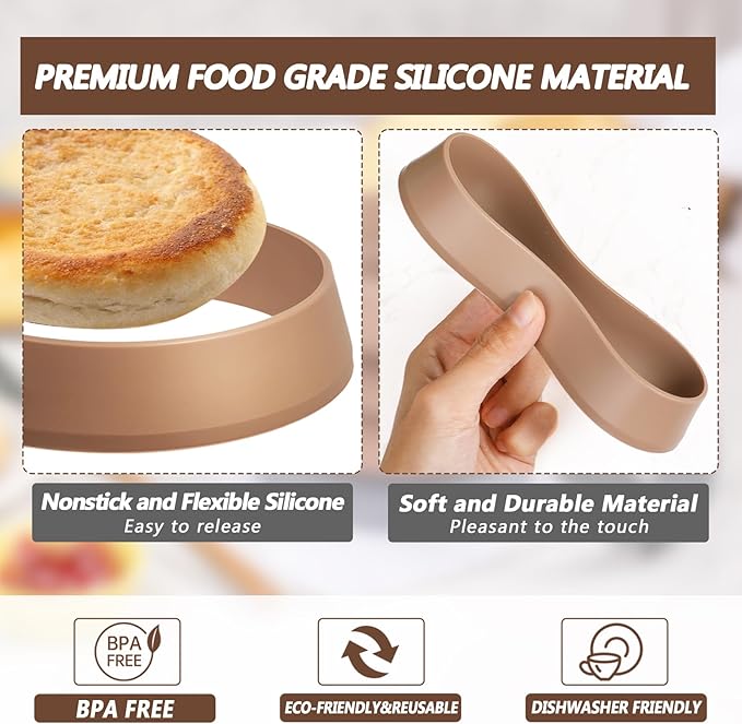 Koluti 6Pcs Nonstick Silicone English Muffin Rings, 4 Inch Cooker Round Mold for Cookie Crumpet Cake Pancake Pastry Baking, Durable Circle Cooking Egg Patty Omelette Frying Ring, BPA Free and 2 Colors