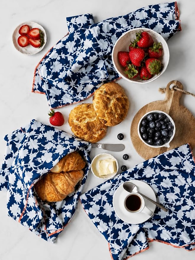 Printed Kitchen Dish Bar and Tea Towels Cotton, 18x28 inch with Trims, Cotton Dish Towel Sets (Allover Blue, Set of 6) - Image 4