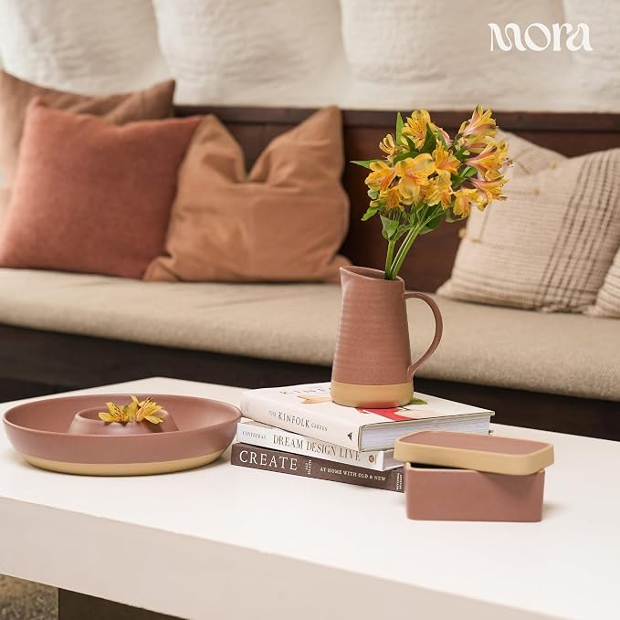 Mora Ceramic Chips and Dip Serving Tray: Large Divided Party Bowl Set for Chips & Salsa, Veggies & Dip, Fruit, Snacks, Entertaining, Hosting, etc. Minimalist Design for the Modern Hostess - Terracotta - Image 8
